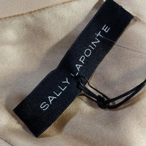 Sally LAPOINTE khaki SILK sheath dress one shoulder sheer mesh cocktail NWT sz 0 - Picture 4 of 10